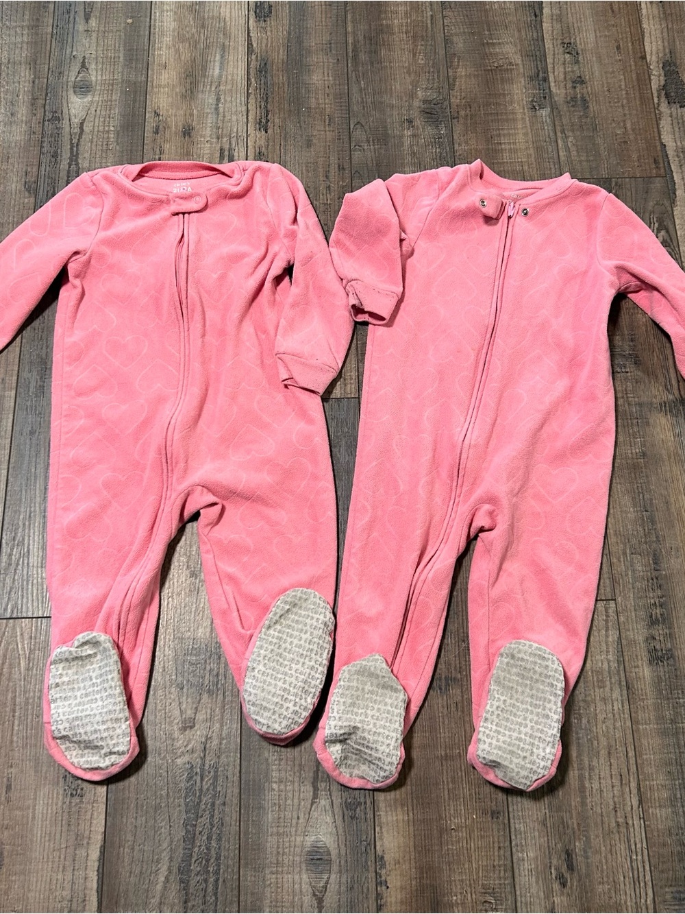 Twin Girl Matching Fleece Footie Pajamas 2T Carters Pink